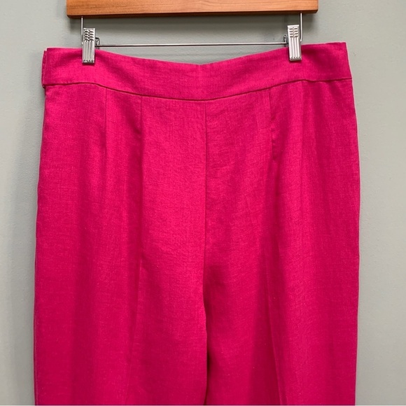Theory Pleated Pant in Pure Linen Pop Fuchsia Pink size 12 - Picture 11 of 14